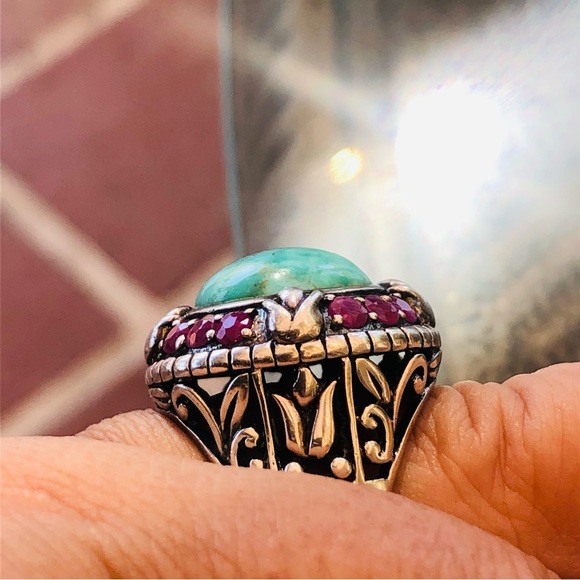 Vintage Sally C Turquoise Ruby Sterling Silver Ring - Picture 10 of 12
